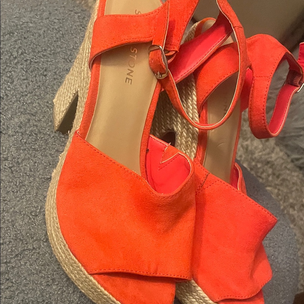 Sun + Stone Vibrant Orange Wedge Sandals